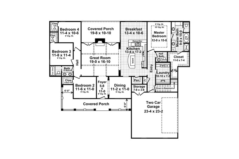 Home Plan - Floor Plan - Main Floor for Colonial House Plan #21-376 - 4 bed, 2.5 bath