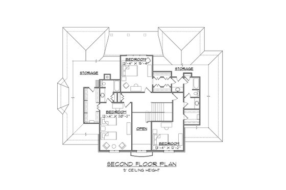 Floor Plan - Upper Floor for European House Plan #1054-82 - 5 bed, 4.5 bath