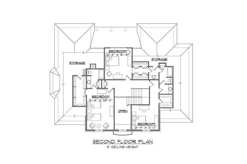House Blueprint - Floor Plan - Upper Floor for European House Plan #1054-82 - 5 bed, 4.5 bath