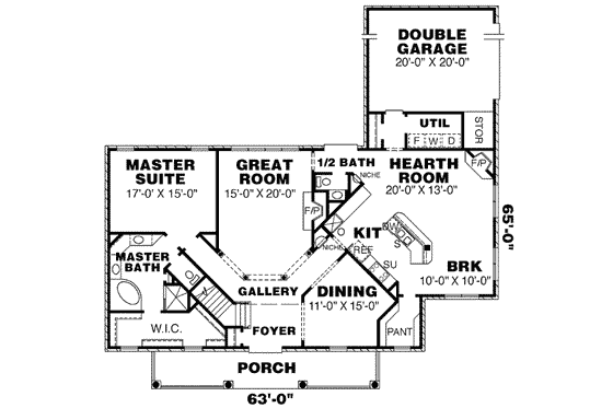Floor Plan - Main Floor for Southern House Plan #34-160 - 3 bed, 2.5 bath