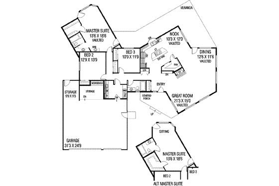 Floor Plan - Main Floor for Modern House Plan #60-562 - 3 bed, 2 bath