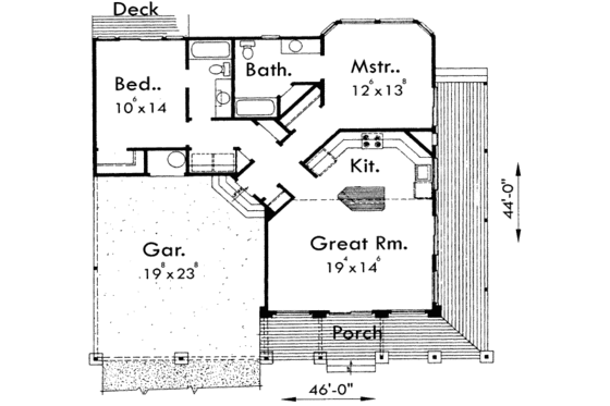 Floor Plan - Main Floor for Adobe / Southwestern House Plan #303-321 - 2 bed, 2 bath