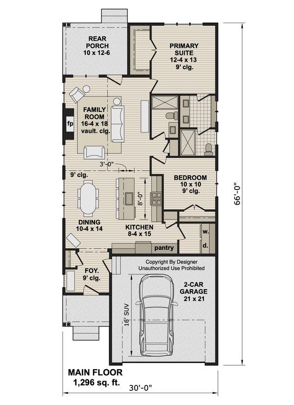House Blueprint - Floor Plan - Main Floor for Farmhouse House Plan #51-1546 - 2 bed, 2 bath