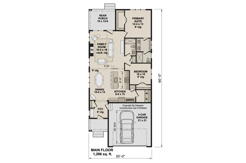 House Blueprint - Floor Plan - Main Floor for Farmhouse House Plan #51-1546 - 2 bed, 2 bath