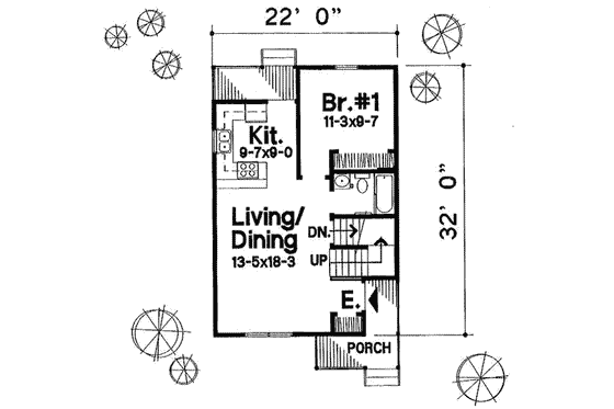 Floor Plan - Main Floor for Cottage House Plan #50-204 - 3 bed, 2 bath
