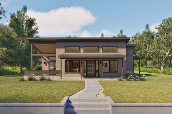 Exterior - Front Elevation 3 for Modern House Plan #1105-14 - 2 bed, 1 bath