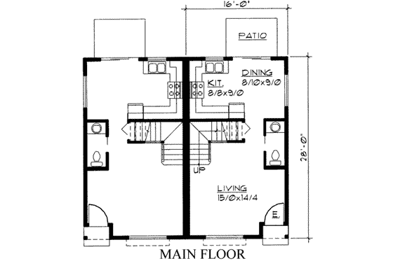 Floor Plan - Main Floor for Traditional House Plan #303-369 - 2 bed, 1 bath