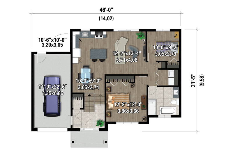 Dream House Plan - Floor Plan - Main Floor for Farmhouse House Plan #25-4950 - 2 bed, 1 bath