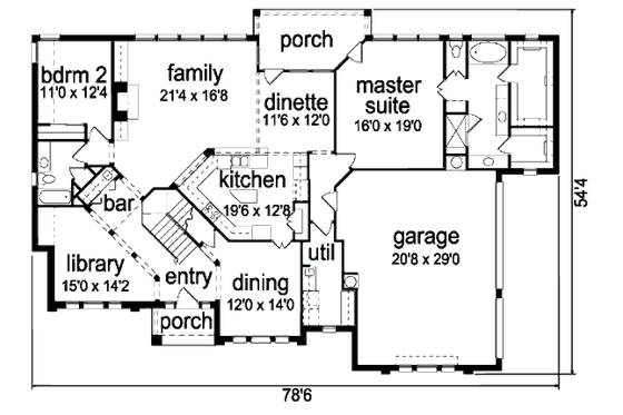 Floor Plan - Main Floor for Traditional House Plan #84-411 - 5 bed, 4 bath