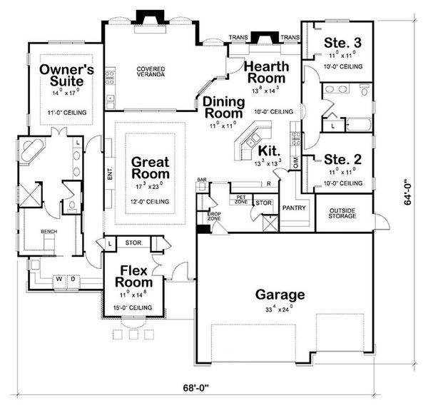 House Plan Design - European Floor Plan - Main Floor Plan #20-2198