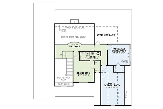 Floor Plan - Upper Floor for Traditional House Plan #17-3424 - 3 bed, 4 bath