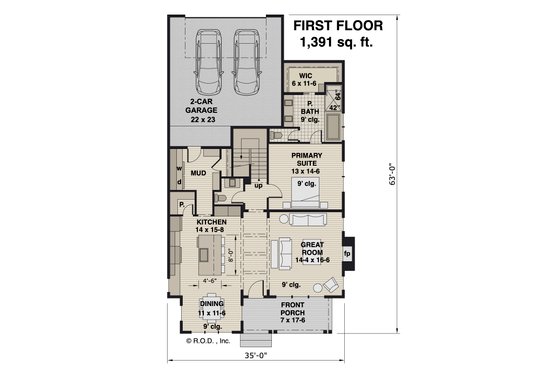 Floor Plan - Main Floor for Traditional House Plan #51-1252 - 3 bed, 3.5 bath