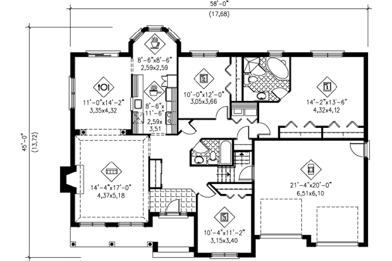 Dream House Plan - Floor Plan - Main Floor for European House Plan #25-4109 - 3 bed, 2 bath