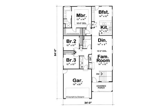 Floor Plan - Main Floor for Bungalow House Plan #20-1743 - 3 bed, 2 bath