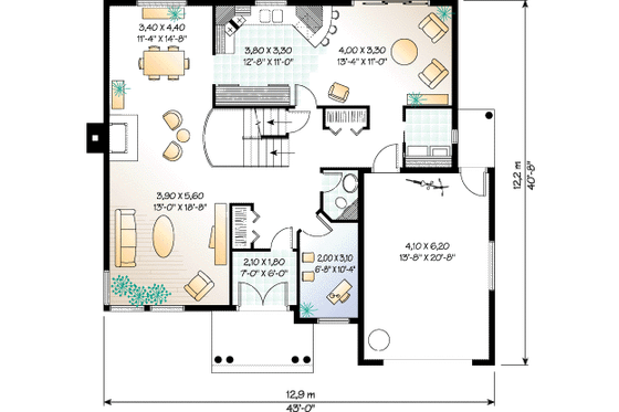 Floor Plan - Main Floor for Modern House Plan #23-240 - 3 bed, 1.5 bath