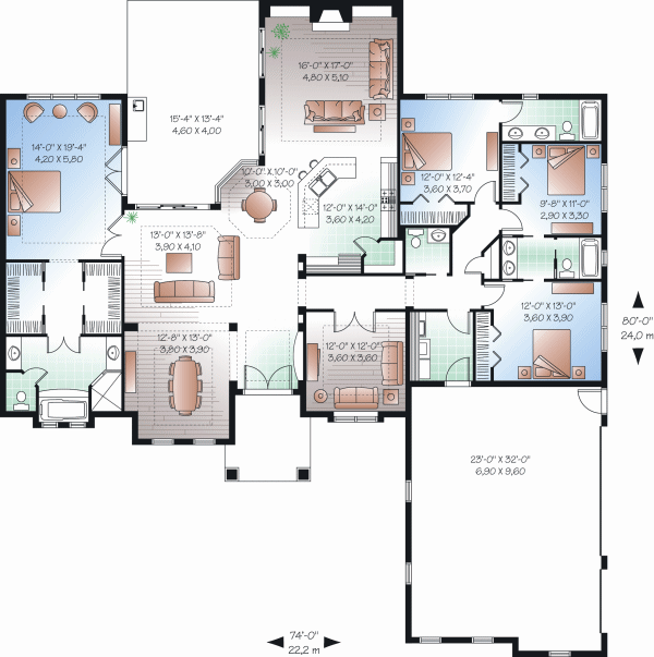 Architectural House Design - Mediterranean Floor Plan - Main Floor Plan #23-2221