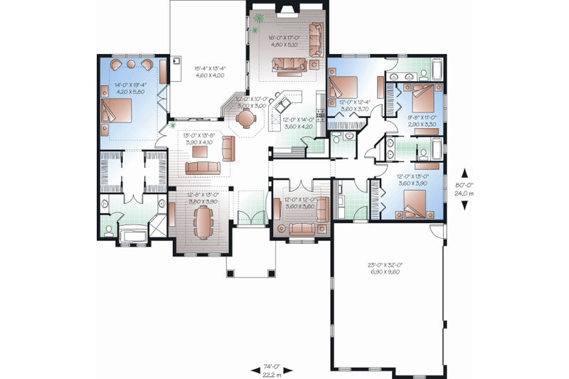 Home Plan - Floor Plan - Main Floor for Mediterranean House Plan #23-2221 - 4 bed, 3.5 bath
