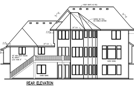 Exterior - Rear Elevation for Traditional House Plan #56-605 - 4 bed, 4.5 bath