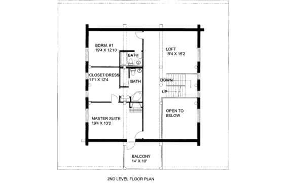 Floor Plan - Upper Floor for Log House Plan #117-603 - 2 bed, 2 bath