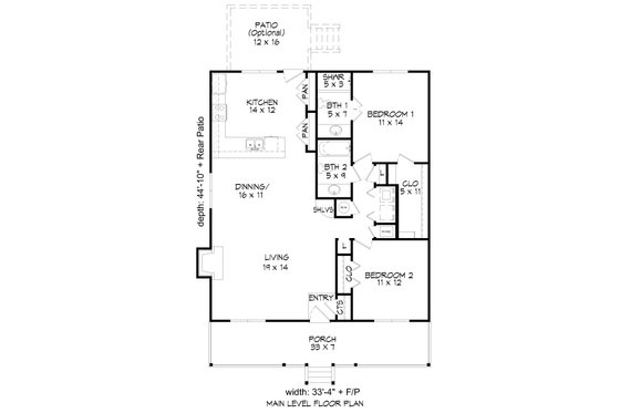 Floor Plan - Main Floor for Traditional House Plan #932-496 - 2 bed, 2 bath