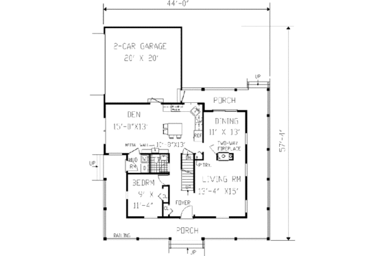 Floor Plan - Main Floor for Farmhouse House Plan #3-154 - 4 bed, 2.5 bath