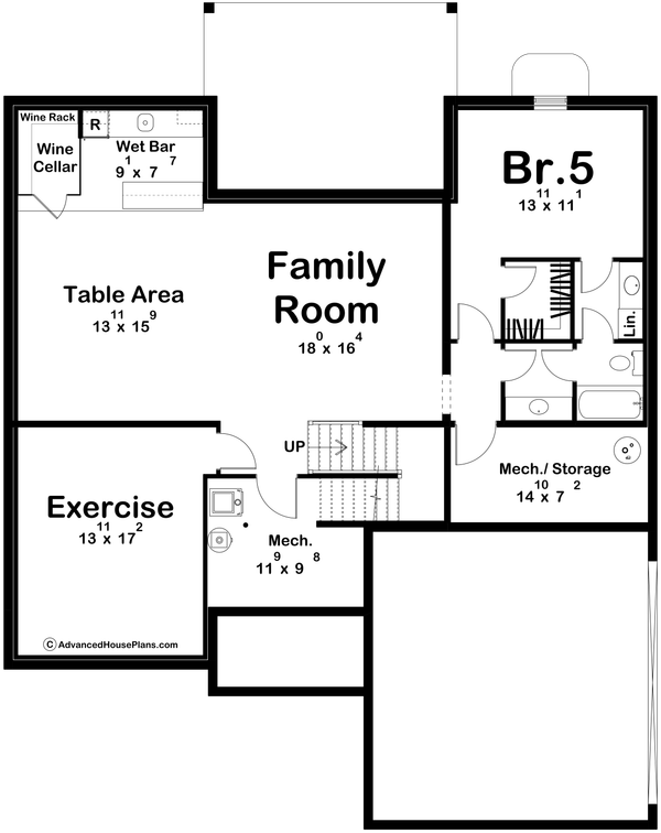 Architectural House Design - Floor Plan - Lower Floor for Mediterranean House Plan #455-790 - 4 bed, 3.5 bath
