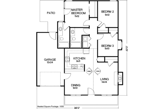 Floor Plan - Main Floor for Cottage House Plan #56-104 - 3 bed, 2 bath