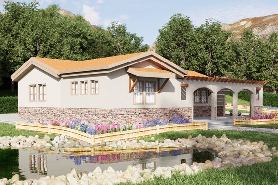 Exterior - Front Elevation 4 for Mediterranean House Plan #1106-111 - 3 bed, 1 bath