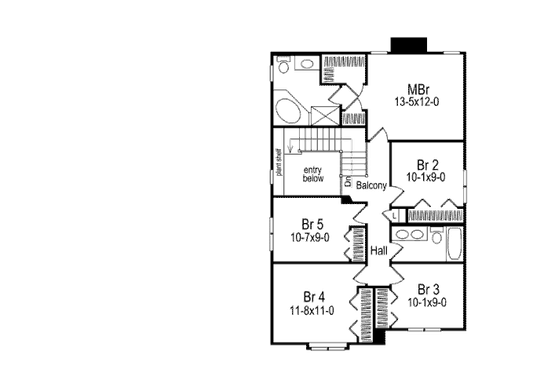 Floor Plan - Upper Floor for Traditional House Plan #57-268 - 5 bed, 2.5 bath