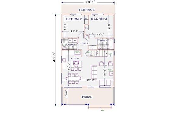 Floor Plan - Main Floor for Cabin House Plan #3-349 - 3 bed, 2 bath