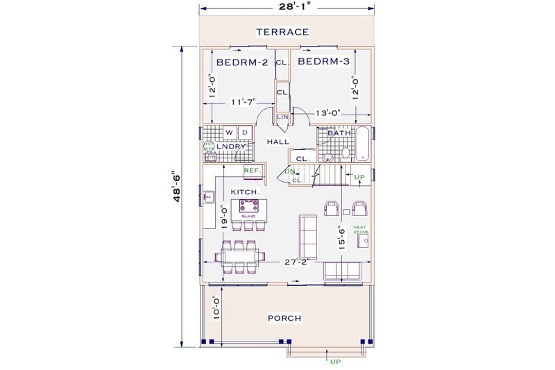 House Design - Floor Plan - Main Floor for Cabin House Plan #3-349 - 3 bed, 2 bath