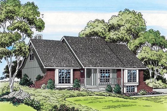 Exterior - Front Elevation for Ranch House Plan #312-293 - 3 bed, 2.5 bath