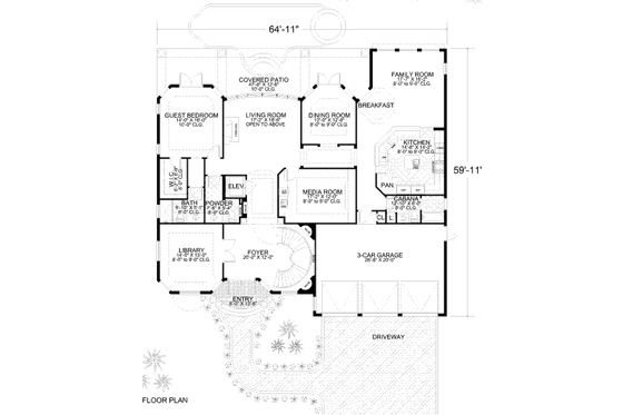 Floor Plan - Main Floor for Mediterranean House Plan #420-161 - 5 bed, 6.5 bath
