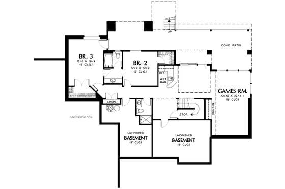 Floor Plan - Lower Floor for Prairie House Plan #48-293 - 4 bed, 3.5 bath