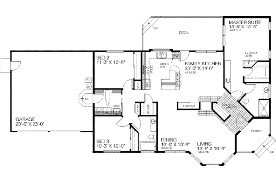 Floor Plan - Main Floor for Ranch House Plan #60-410 - 3 bed, 2 bath