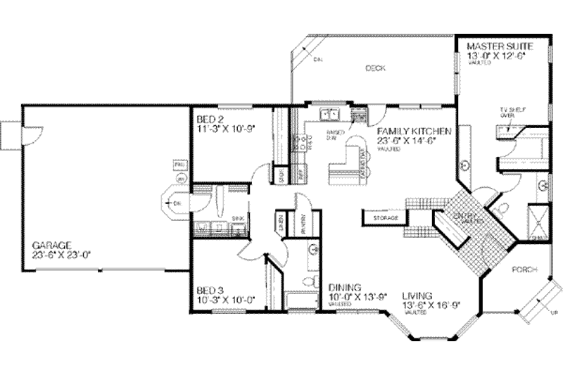 Home Plan - Floor Plan - Main Floor for Ranch House Plan #60-410 - 3 bed, 2 bath