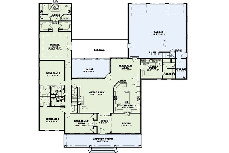 Dream House Plan - Floor Plan - Main Floor for Traditional House Plan #17-2001 - 4 bed, 5 bath
