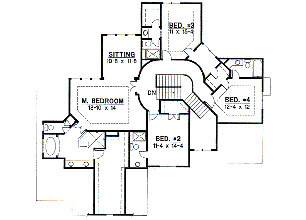 Traditional Floor Plan - Upper Floor Plan #67-594