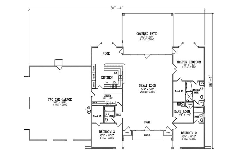 Architectural House Design - Floor Plan - Main Floor for Adobe / Southwestern House Plan #1-610 - 3 bed, 3 bath
