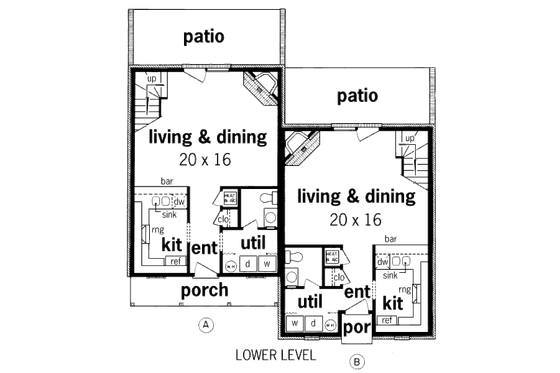 Floor Plan - Main Floor for Traditional House Plan #45-295 - 2 bed, 1.5 bath
