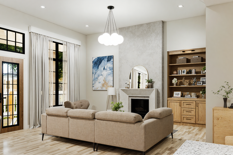 Architectural House Design - Interior - Family Room 1 for Farmhouse House Plan #54-677 - 3 bed, 2 bath