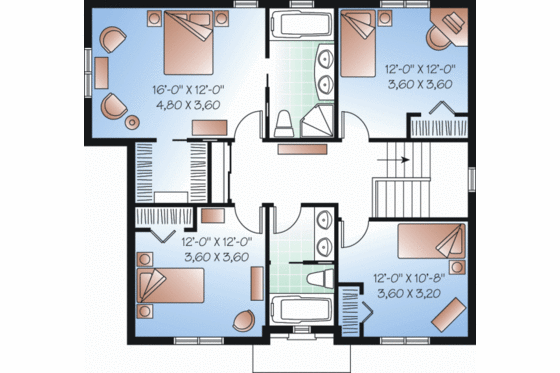 Floor Plan - Upper Floor for Colonial House Plan #23-2284 - 4 bed, 2.5 bath