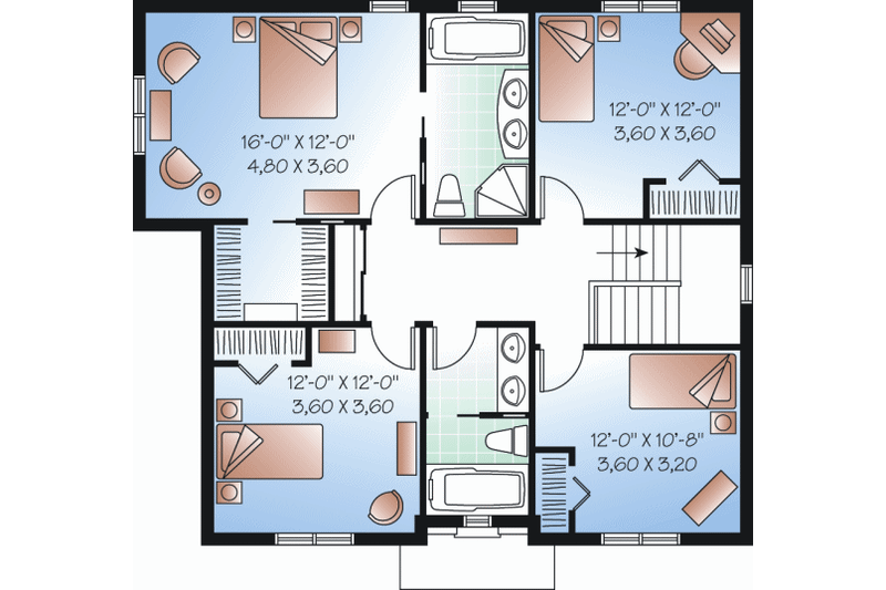 Home Plan - Floor Plan - Upper Floor for Colonial House Plan #23-2284 - 4 bed, 2.5 bath