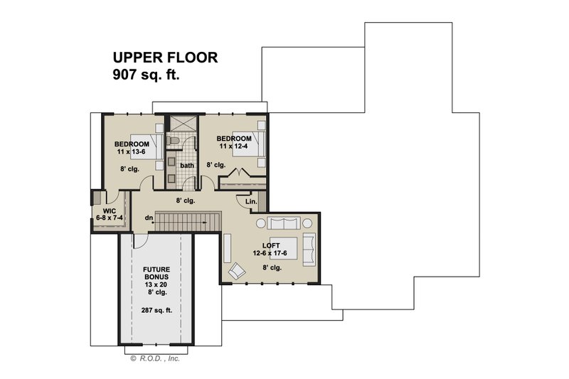 House Design - Floor Plan - Upper Floor for Farmhouse House Plan #51-1222 - 4 bed, 3.5 bath