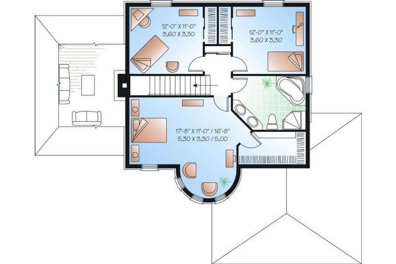 House Blueprint - Floor Plan - Upper Floor for European House Plan #23-810 - 3 bed, 2 bath