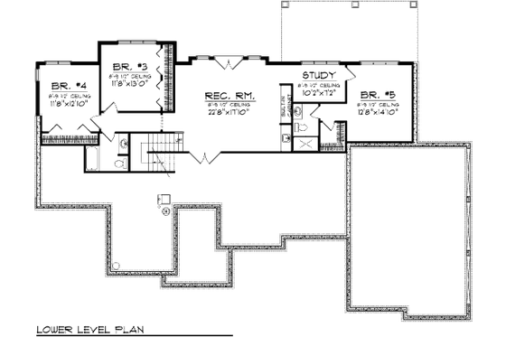 Floor Plan - Lower Floor for Prairie House Plan #70-1005 - 5 bed, 3.5 bath