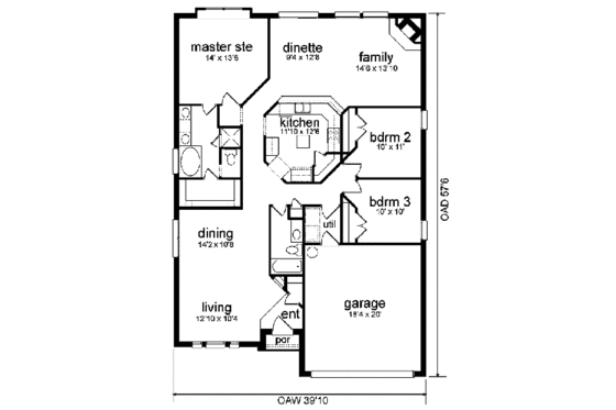 Floor Plan - Main Floor for Traditional House Plan #84-125 - 3 bed, 2 bath