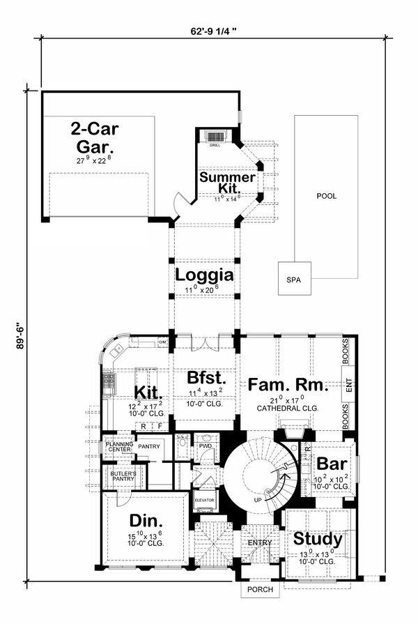 Architectural House Design - Mediterranean Floor Plan - Main Floor Plan #20-2169