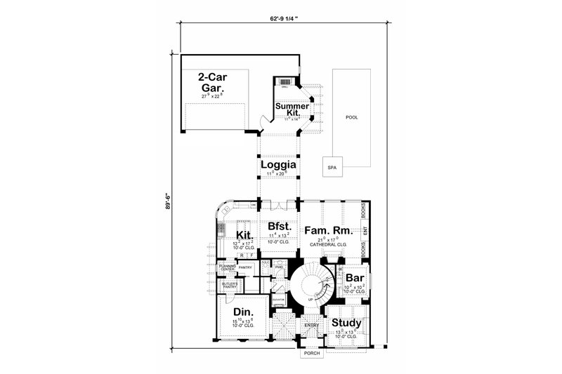 House Blueprint - Floor Plan - Main Floor for Mediterranean House Plan #20-2169 - 4 bed, 5 bath