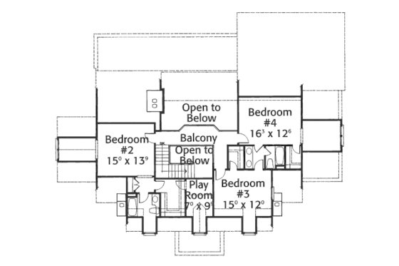 Floor Plan - Upper Floor for Classical House Plan #429-16 - 4 bed, 3.5 bath